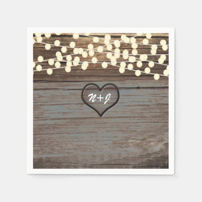 Carved Heart in Wood Country Rustic & Lights Napkins (Front)
