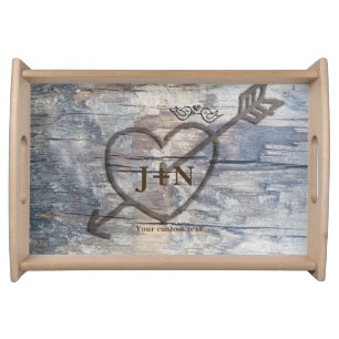 Carved Heart in Wood Love Birds Country Chic Serving Tray