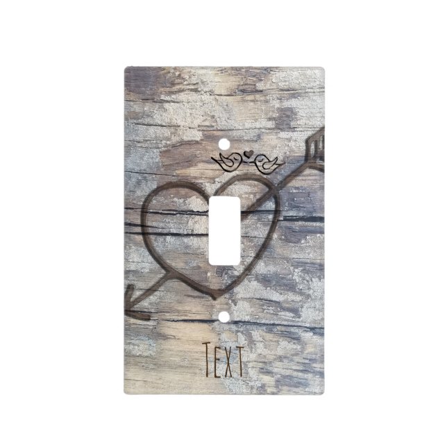 Carved Heart in Wood Love Birds Personalized Light Switch Cover (Front)
