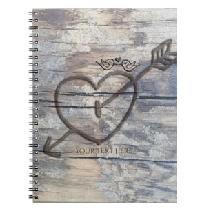 Carved Heart in Wood Love Birds Rustic Notebook