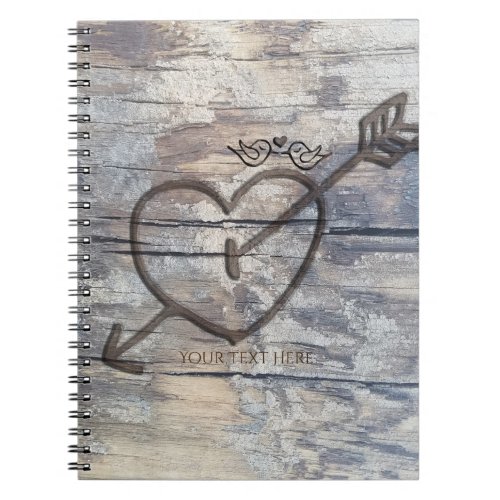 Carved Heart in Wood Love Birds Rustic Notebook
