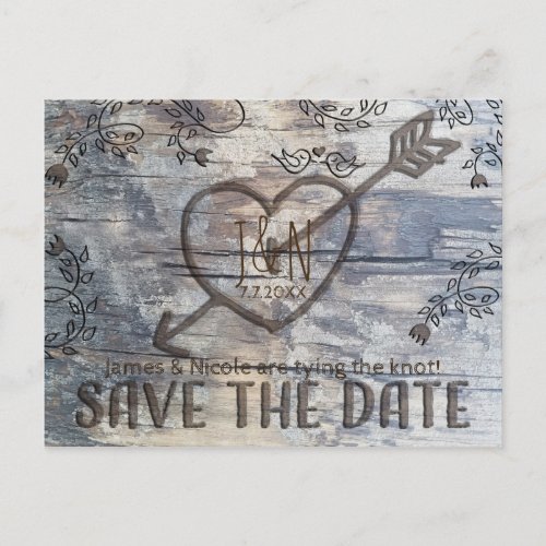 Carved Heart in Wood Love Birds Save the Date Announcement Postcard