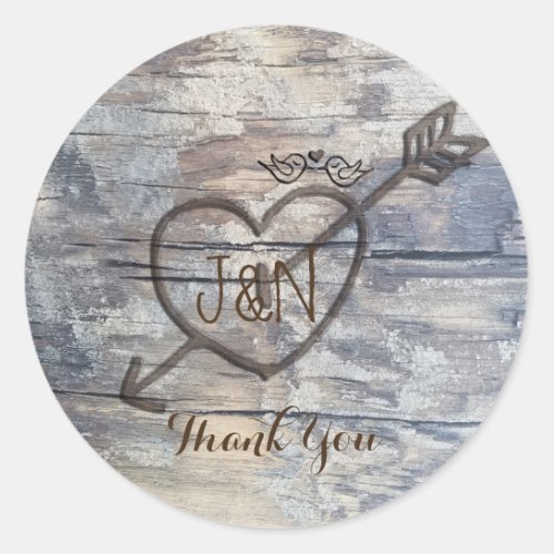 Carved Heart in Wood Love Birds Wedding Favor Classic Round Sticker