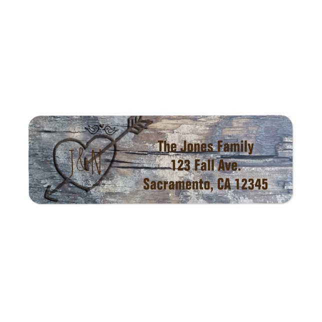 Carved Heart in Wood Love Birds Wedding Invitation Label (Front)