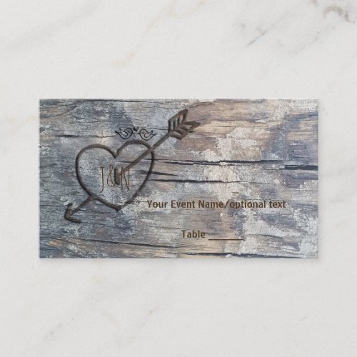 Carved Heart in Wood Love Birds Wedding Table Card