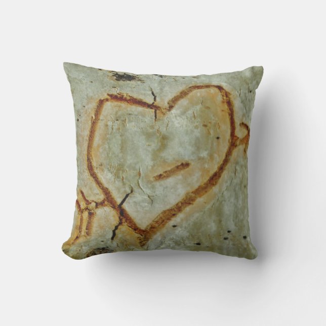 carved heart on tree Photo aspen bark Warm grey Throw Pillow (Front)