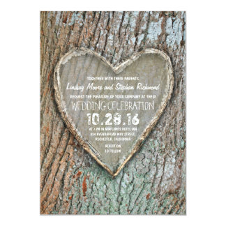 Carved heart rustic country tree wedding invites