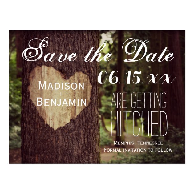 Carved Heart Rustic Tree Save The Date Postcards