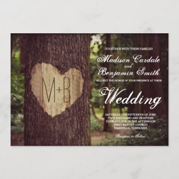 Carved Heart Rustic Tree Wedding Invitations by RusticCountryWedding at Zazzle