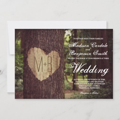 Carved Heart Rustic Tree Wedding Invitations