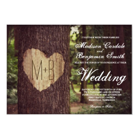 Carved Heart Rustic Tree Wedding Invitations