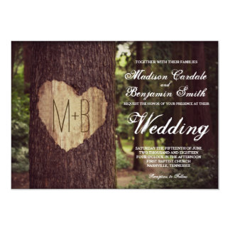 Carved Heart Rustic Tree Wedding Invitations