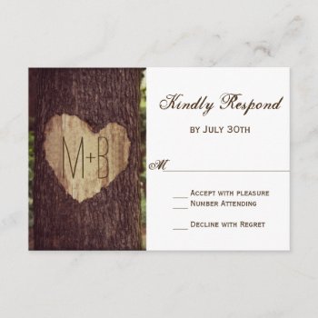 Carved Heart Rustic Tree Wedding Rsvp Cards by RusticCountryWedding at Zazzle