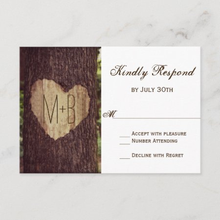 Carved Heart Rustic Tree Wedding Rsvp Cards