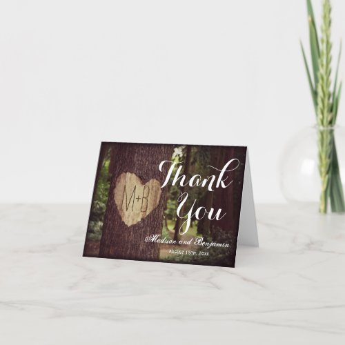 Carved Heart Rustic Tree Wedding Thank You Cards