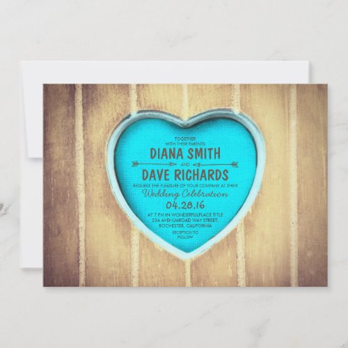 carved heart rustic wood wedding invitation