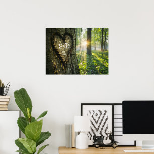 Carved Heart Summer Forest Wedding Anniversary Poster