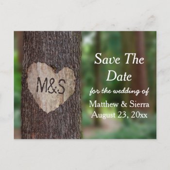 Carved Heart Tree Initials Save The Date Wedding Announcement Postcard by bridalwedding at Zazzle