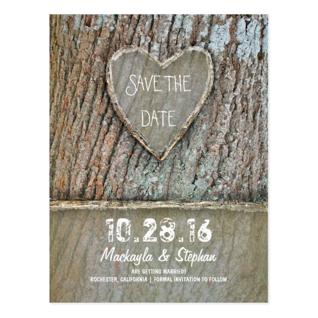 Carved Heart Tree Rustic Save The Date Postcards