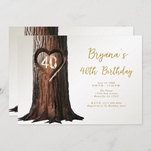 Carved Heart Tree Stump Rustic Minimal Birthday  Invitation