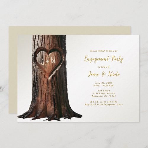 Carved Heart Tree Stump Rustic Minimal Engagement Invitation