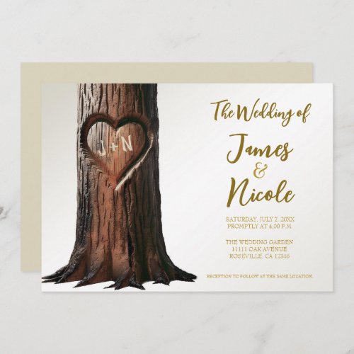 Carved Heart Tree Stump Rustic Minimal Wedding Invitation