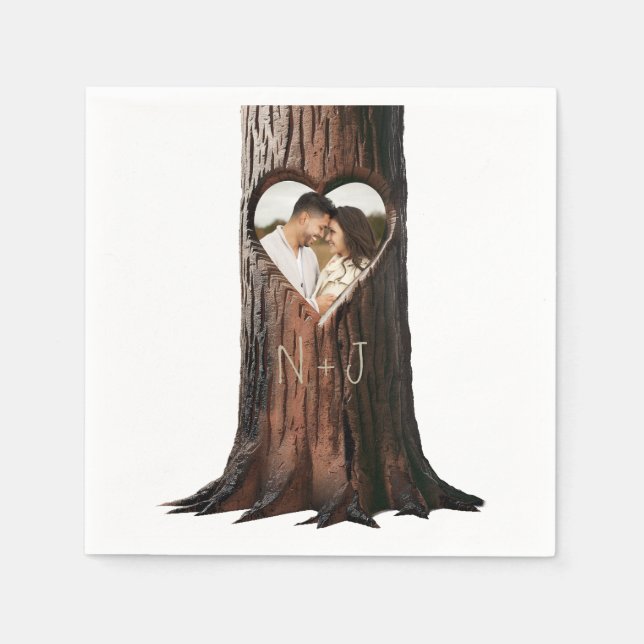Carved Heart Tree Stump Rustic Minimal Wedding Napkins (Front)