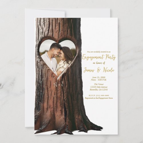 Carved Heart Tree Stump Rustic Photo Engagement Invitation