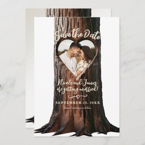 Carved Heart Tree Stump Rustic Photo Save the Date Invitation