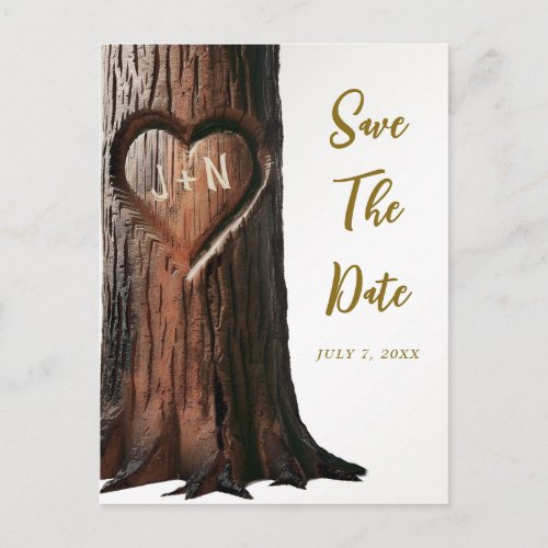 Carved Heart Tree Stump Rustic Save the Date  Anno Announcement Postcard