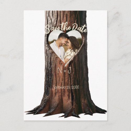 Carved Heart Tree Stump Rustic Save the Date Photo Announcement Postcard