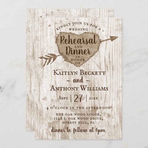 Carved Heart Tree Wedding Rehearsal Dinner Invitation