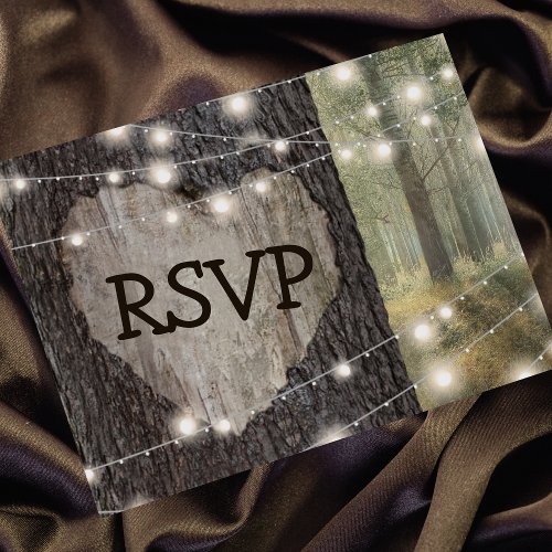 Carved Heart Tree Wedding RSVP Invitation Postcard