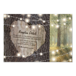Carved Heart Tree Wedding | Rustic String Lights Invitation