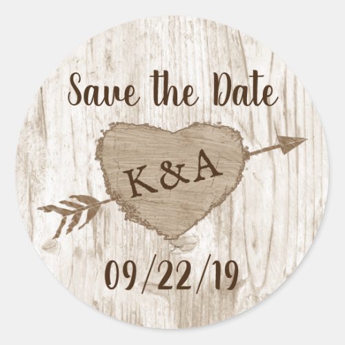 Carved Heart Tree Wedding Save The Date Classic Round Sticker