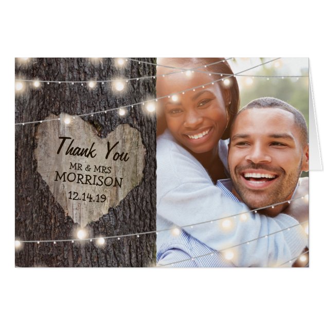 Carved Heart Tree Wedding Thank You Card