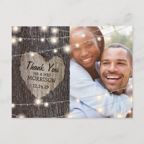 Carved Heart Tree Wedding Thank You Postcard