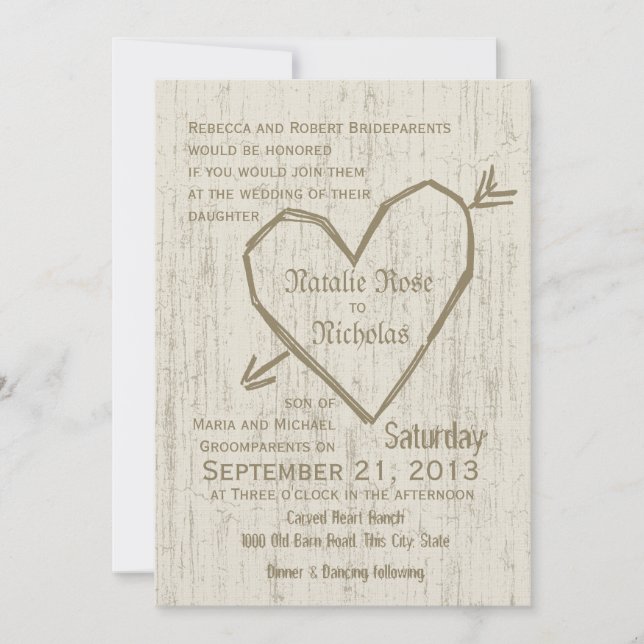 Carved Heart Wedding Invitation (Front)