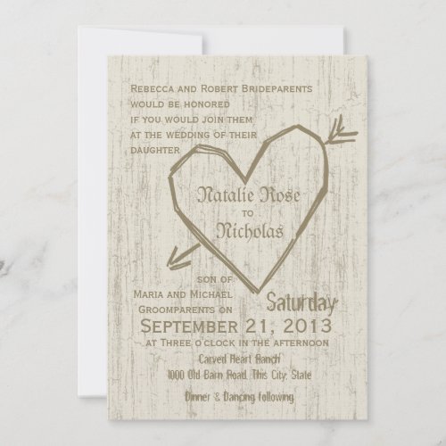 Carved Heart Wedding Custom Invites