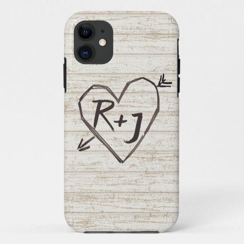 Carved Heart with Initials iPhone 11 Case