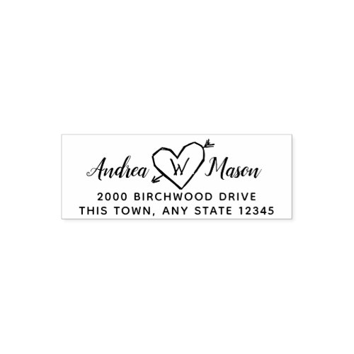 Carved Heart with Monogram Address Self_inking Stamp