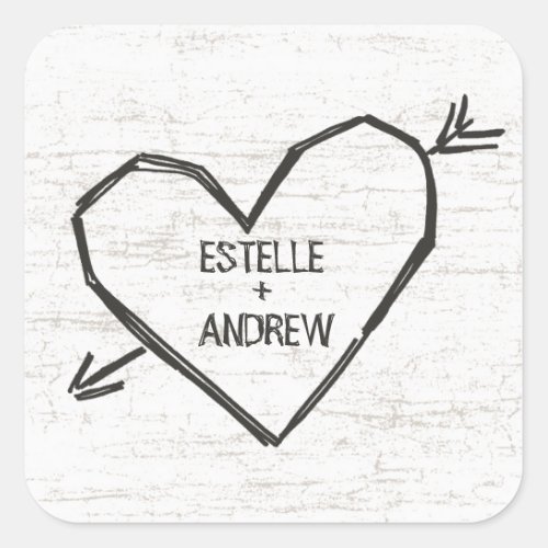 Carved Heart with Names Square Sticker