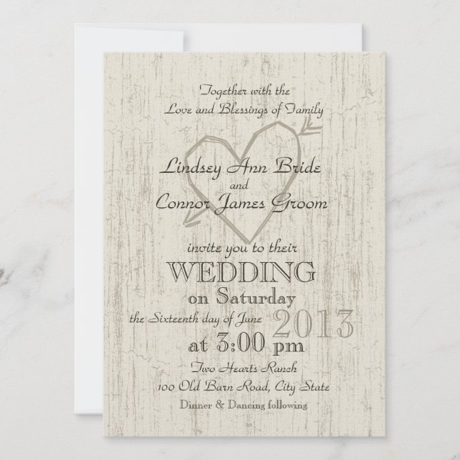 Carved Heart Wood Look Wedding Invitation (Front)