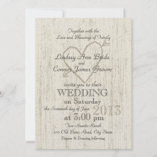 Carved Heart Wood Look Wedding Invitation