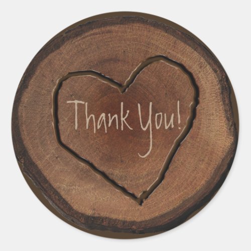 Carved Heart Wood Tree Bark Rustic Wedding Favor Classic Round Sticker