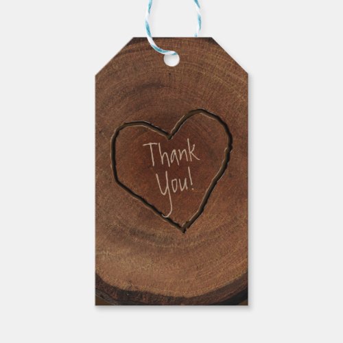 Carved Heart Wood Tree Bark Rustic Wedding Favor Gift Tags