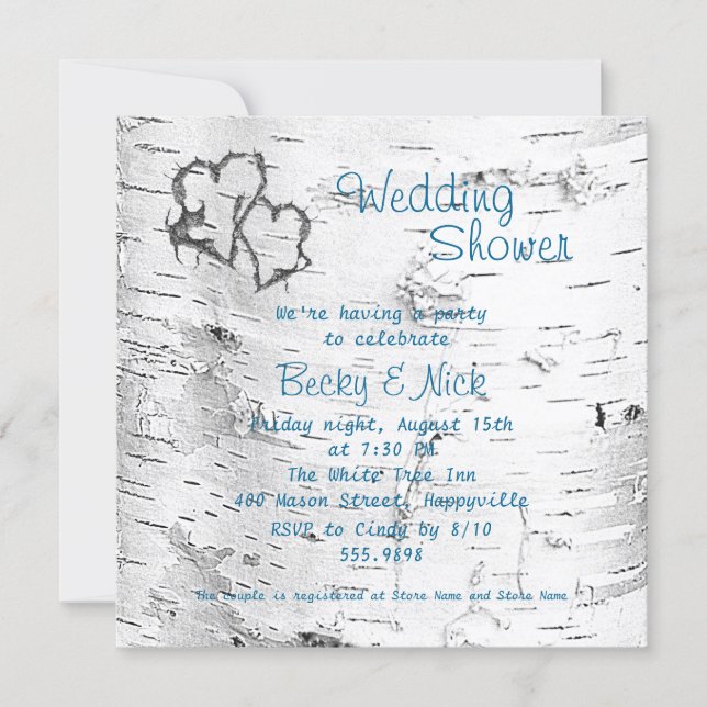 Carved Hearts Birch Bark Wedding Shower Invitation (Front)