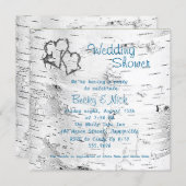 Carved Hearts Birch Bark Wedding Shower Invitation (Front/Back)