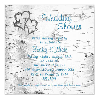 Carved Hearts Birch Bark Wedding Shower Invitation