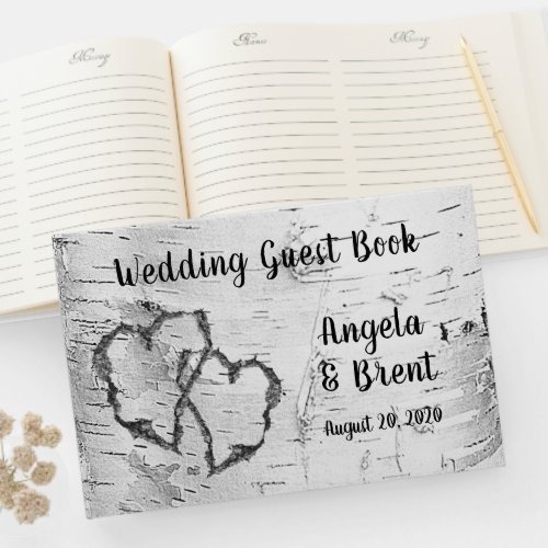 Carved Hearts Birch Tree Bark Guest Book